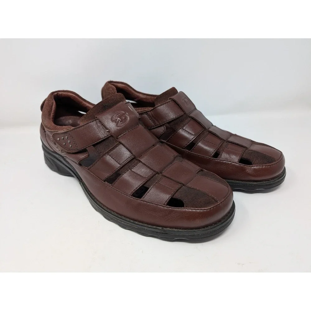 Gravity Defyer Men 11.5 Brown Leather Fisherman Sandals TB581B Shoes VERY NICE!
